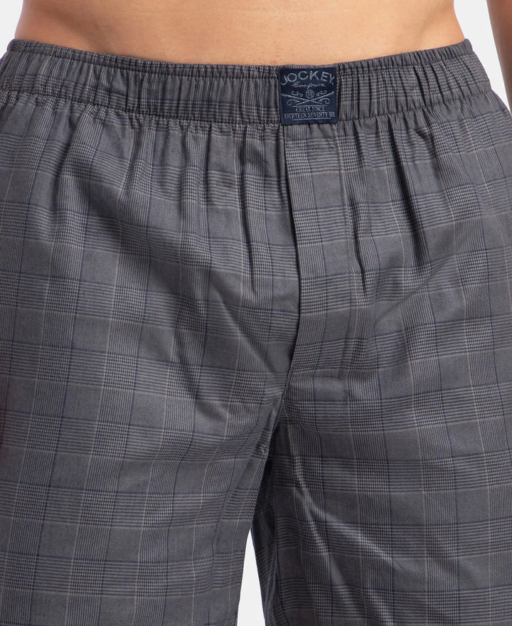 Tencel Lyocell Cotton Checkered Boxer Shorts with Side Pockets - Navy