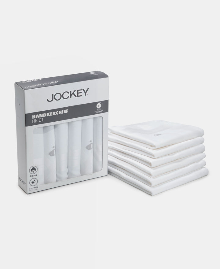 Super Combed Cotton Handkerchief with Stay Fresh Properties - White (Pack of 6)
