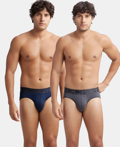 Tactel Microfiber Elastane Stretch Solid Brief with Moisture Move Properties - Ebony & Navy (Pack of 2)