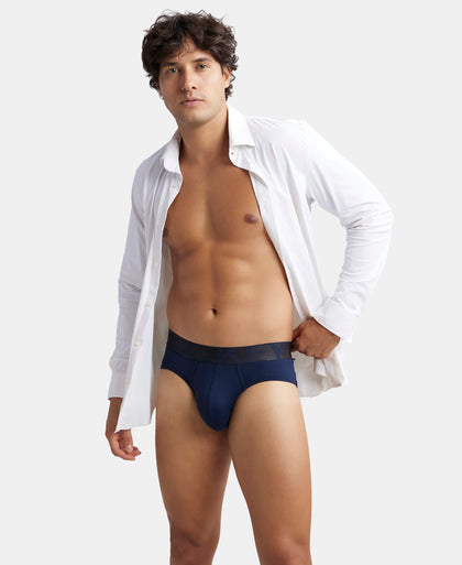 Tactel Microfiber Elastane Stretch Solid Brief with Moisture Move Properties - Ebony & Navy (Pack of 2)