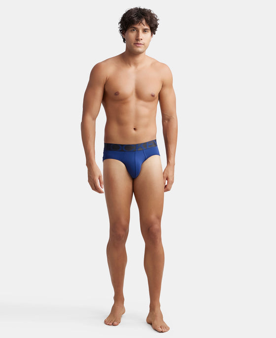Pack of 2 Tactel Microfiber Elastane Stretch Solid Brief with Moisture Move Properties - Black & Royal Blue