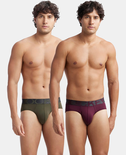 Tactel Microfiber Elastane Stretch Solid Brief with Moisture Move Properties - Wine Tasting & Forest Night (Pack of 2)