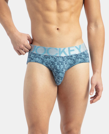 Tactel Microfiber Elastane Stretch Printed Brief with Moisture Move Properties - Blue Shadow