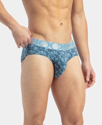 Tactel Microfiber Elastane Stretch Printed Brief with Moisture Move Properties - Blue Shadow