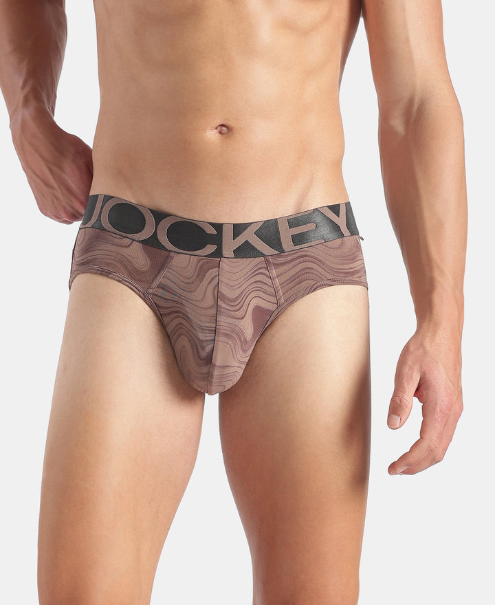 Tactel Microfiber Elastane Stretch Printed Brief with Moisture Move Properties - Deep Taupe