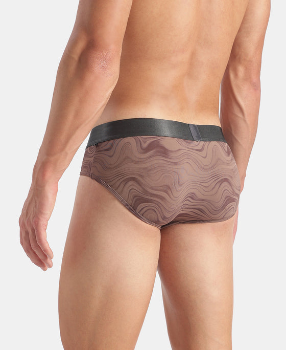 Tactel Microfiber Elastane Stretch Printed Brief with Moisture Move Properties - Deep Taupe
