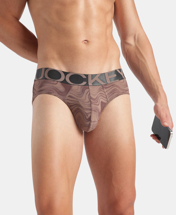 Tactel Microfiber Elastane Stretch Printed Brief with Moisture Move Properties - Deep Taupe