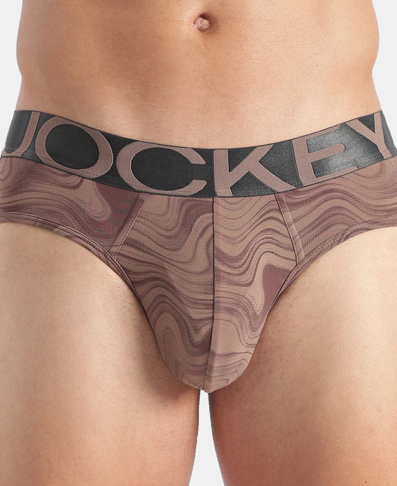 Tactel Microfiber Elastane Stretch Printed Brief with Moisture Move Properties - Deep Taupe