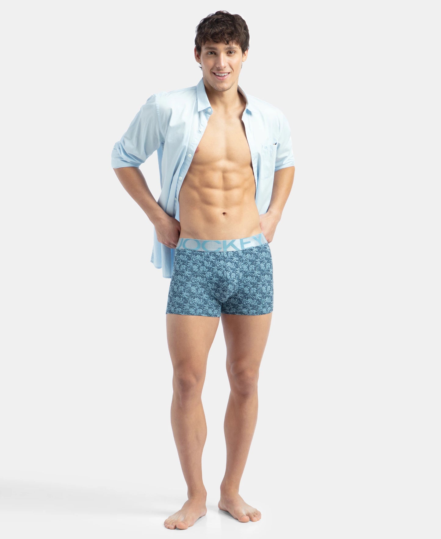 Tactel Microfiber Elastane Stretch Printed Trunk with Moisture Move Properties - Blue Shadow