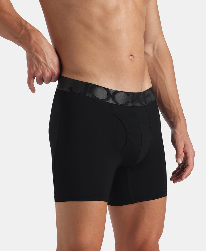Tencel Microfiber Elastane Stretch Solid Boxer Brief with Natural StayFresh Properties - Black