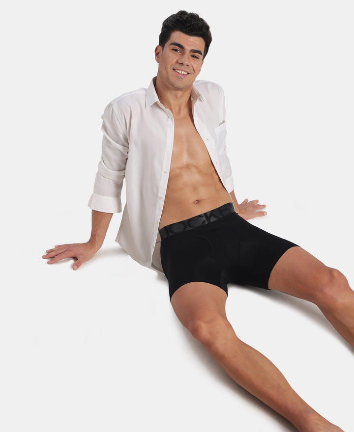 Tencel Microfiber Elastane Stretch Solid Boxer Brief with Natural StayFresh Properties - Black
