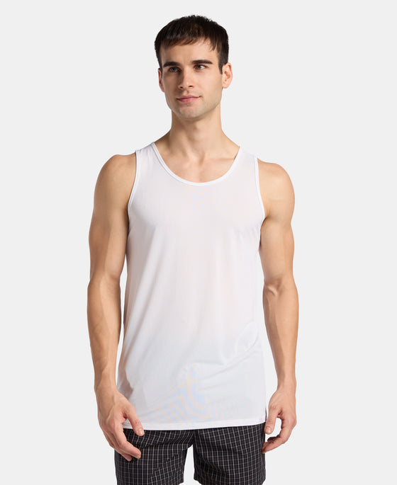 Microfiber Mesh Elastane Stretch Sleeveless Vest with Breathable Mesh - White