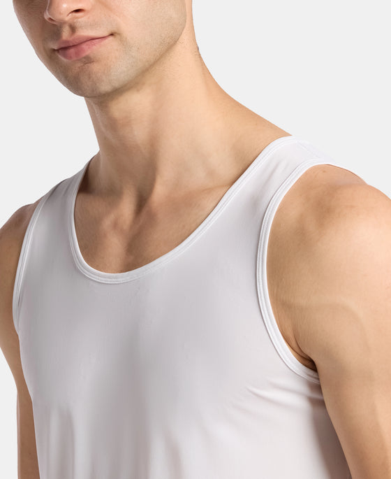 Microfiber Mesh Elastane Stretch Sleeveless Vest with Breathable Mesh - White