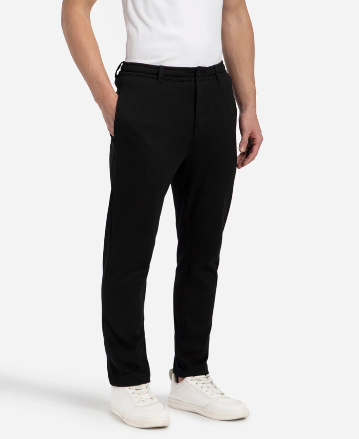 Super Combed Cotton Rich Elastane Stretch Slim Fit All Day Pants with Pockets - Solid Black