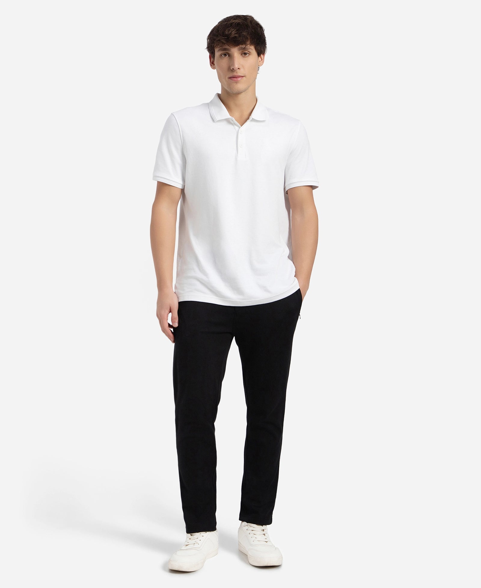 Super Combed Cotton Rich Elastane Stretch Slim Fit All Day Pants with Pockets - Solid Black