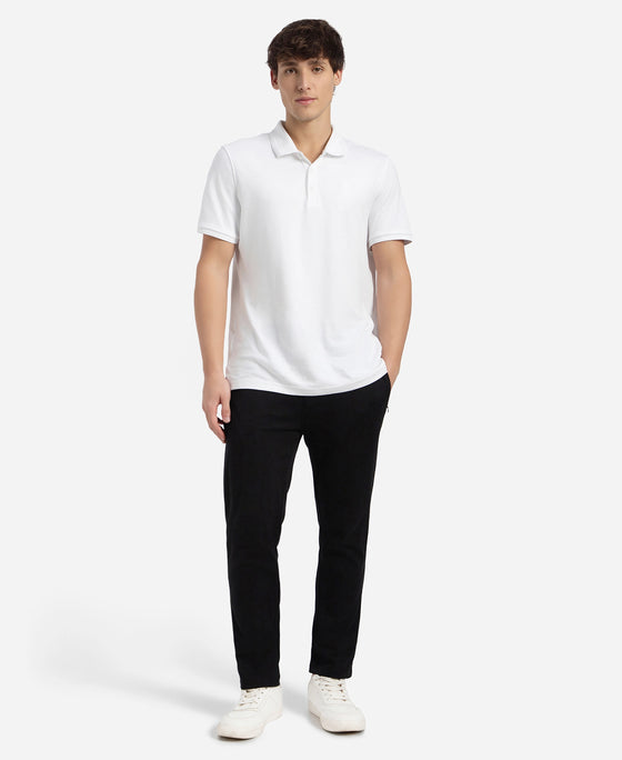 Super Combed Cotton Rich Elastane Stretch Slim Fit All Day Pants with Pockets - Solid Black