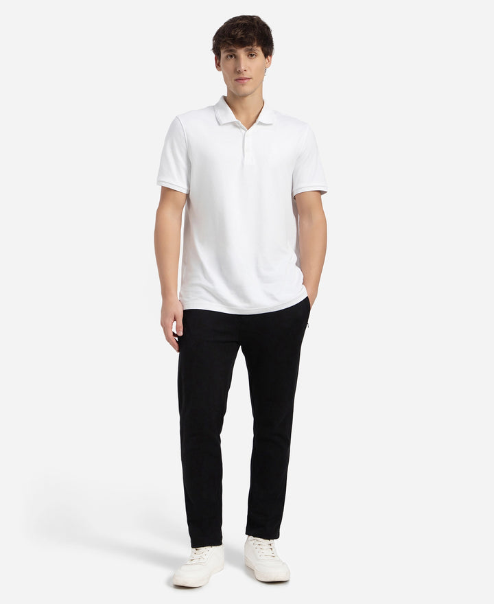 Super Combed Cotton Rich Elastane Stretch Slim Fit All Day Pants with Pockets - Solid Black