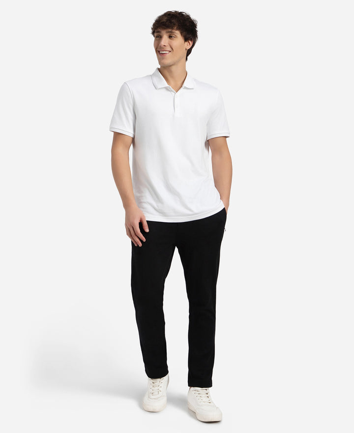 Super Combed Cotton Rich Elastane Stretch Slim Fit All Day Pants with Pockets - Solid Black