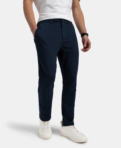 Super Combed Cotton Rich Elastane Stretch Straight Fit All Day Pants with Pockets - Solid Navy