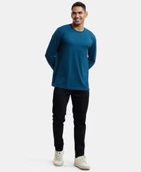 Super Combed Supima Cotton Solid Round Neck Full Sleeve T-Shirt - Reflecting Pond