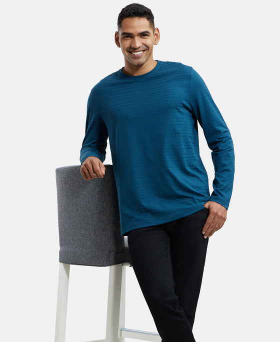 Super Combed Supima Cotton Solid Round Neck Full Sleeve T-Shirt - Reflecting Pond