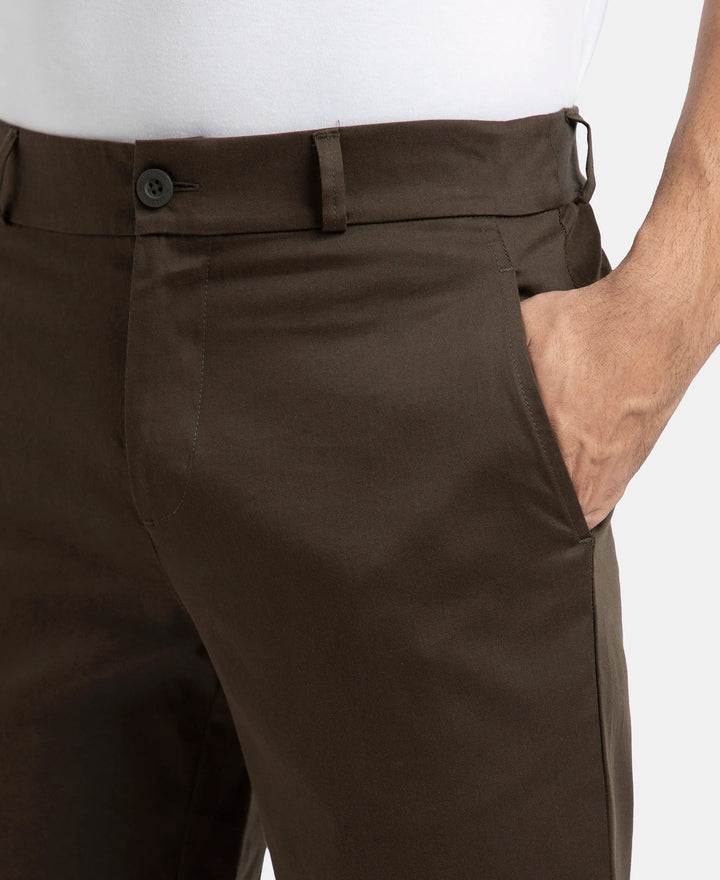 Super Combed Cotton Rich Elastane Stretch Woven Fabric Slim Fit All Day Pants - Black Olive