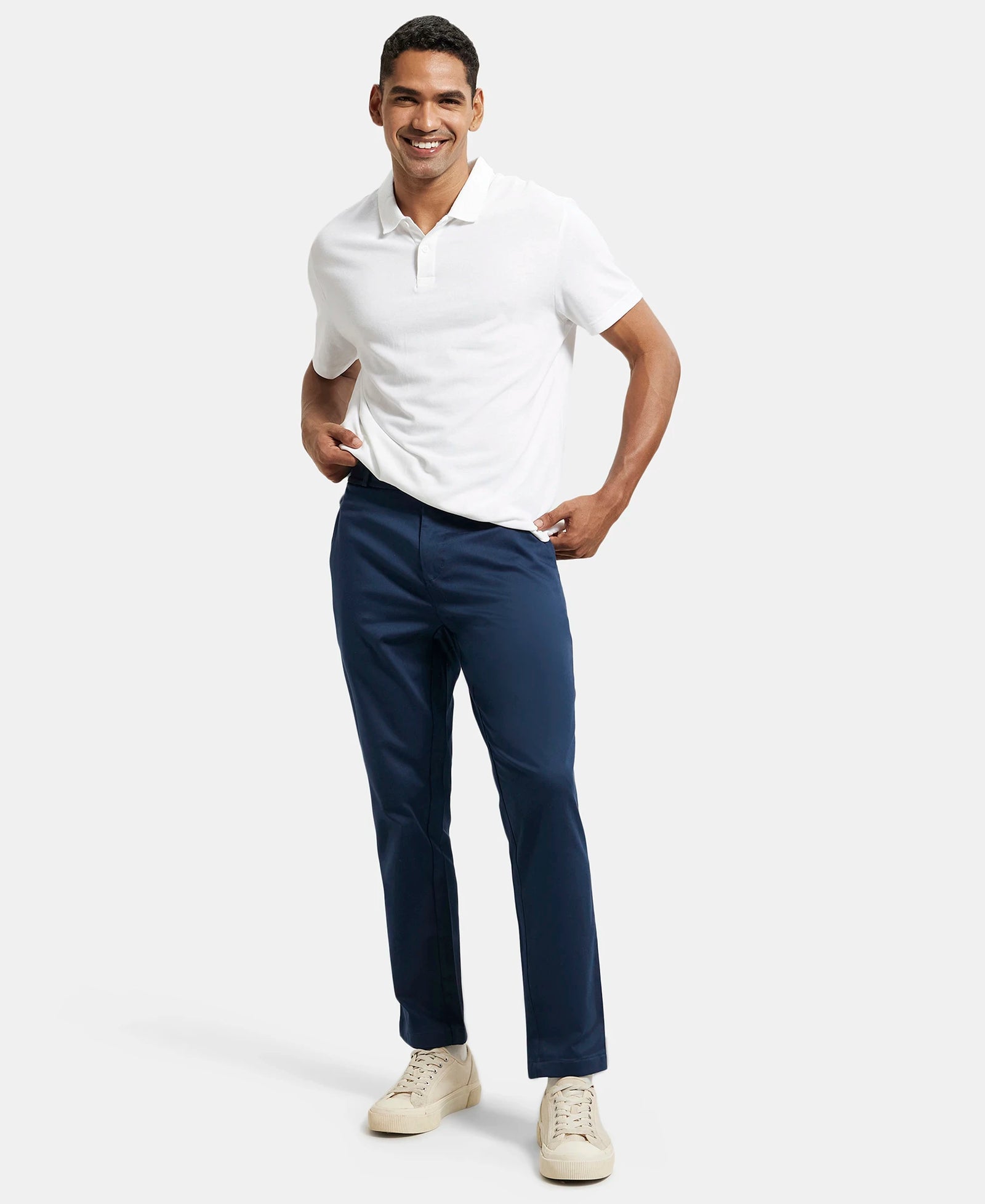 Super Combed Cotton Rich Elastane Stretch Woven Fabric Slim Fit All Day Pants - Navy