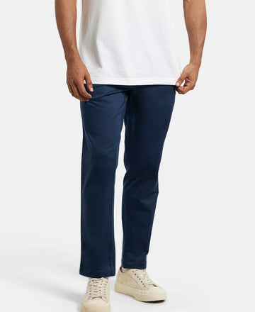 Super Combed Cotton Rich Elastane Stretch Woven Fabric Slim Fit All Day Pants - Navy