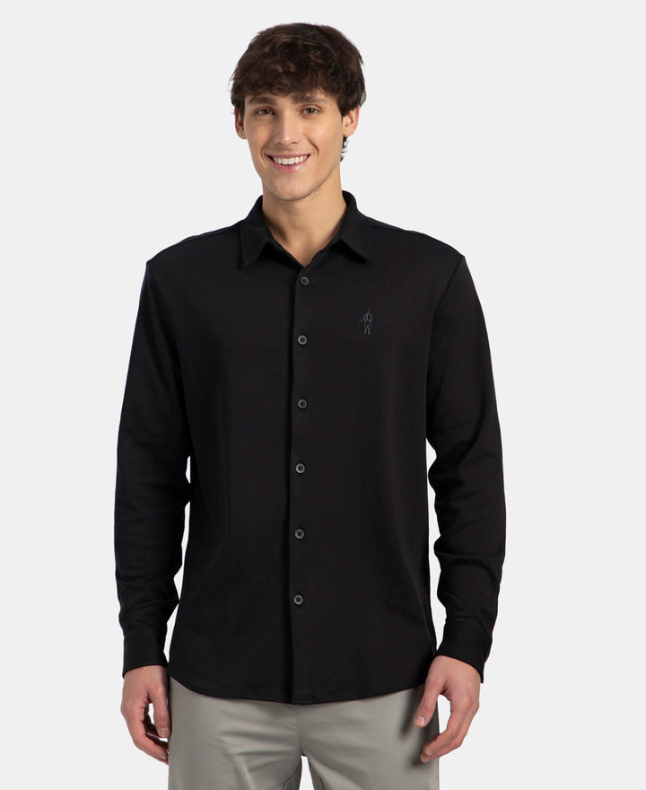 Super Combed Cotton Rich Full Sleeve Knit Shirt - Black