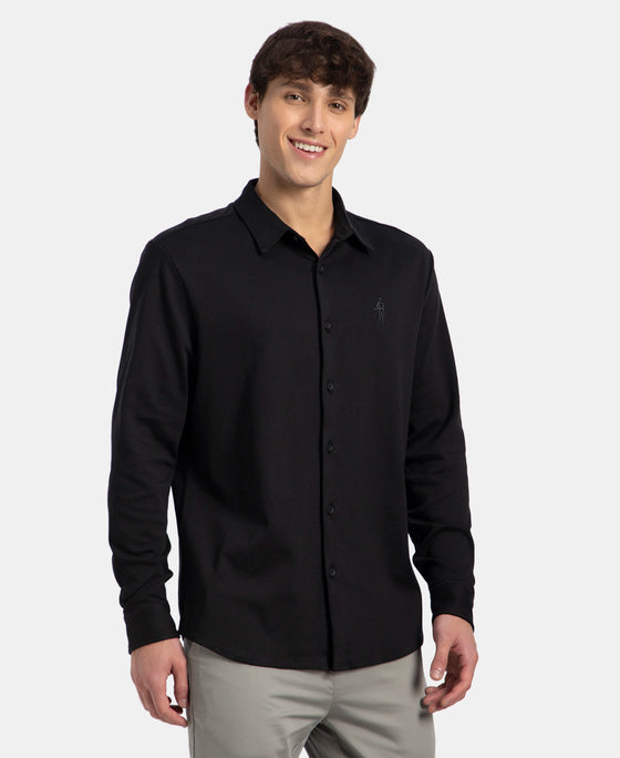 Super Combed Cotton Rich Full Sleeve Knit Shirt - Black