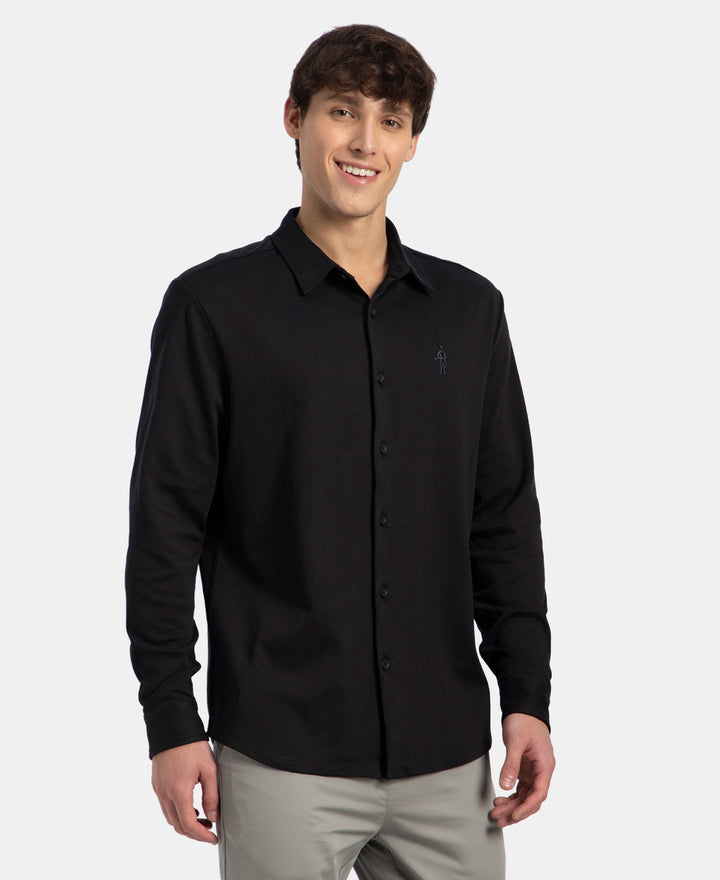 Super Combed Cotton Rich Full Sleeve Knit Shirt - Black