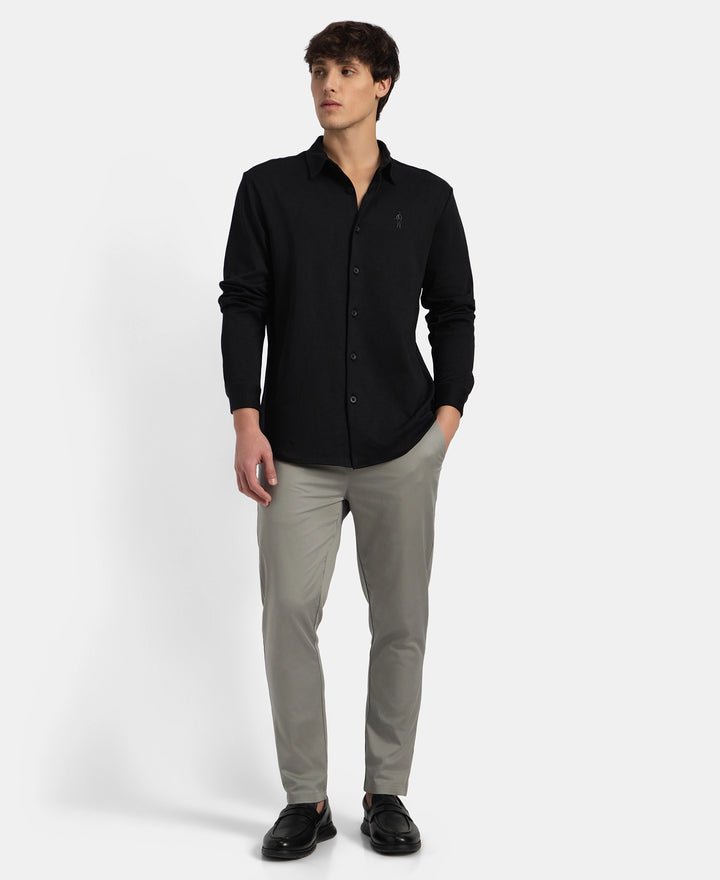 Super Combed Cotton Rich Full Sleeve Knit Shirt - Black