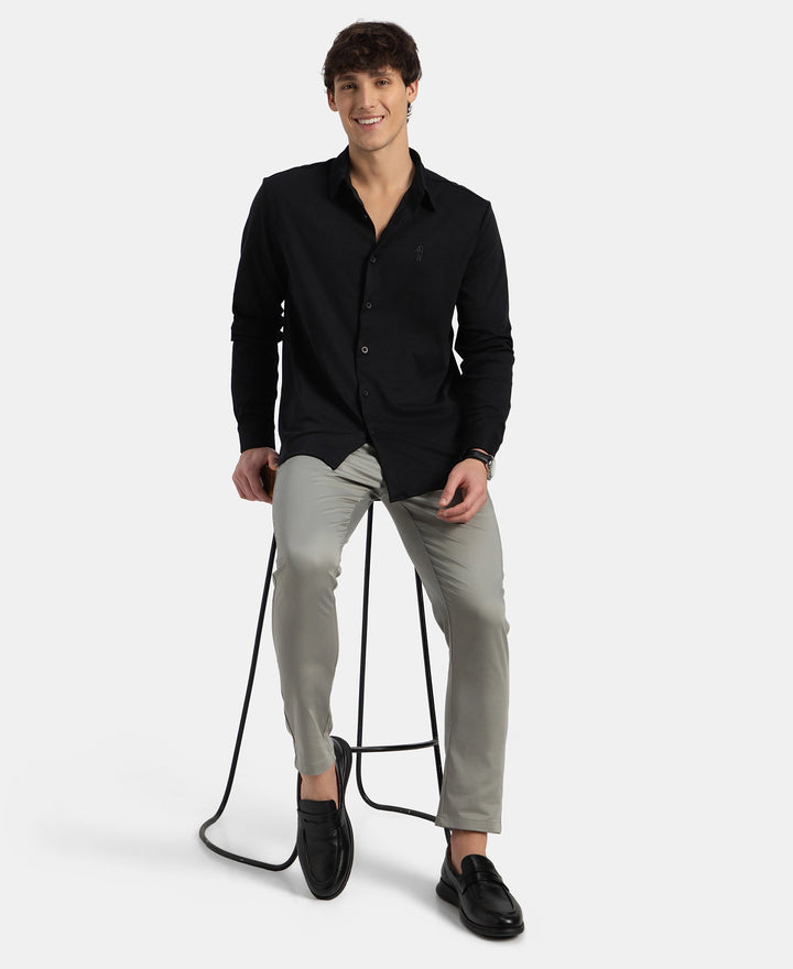Super Combed Cotton Rich Full Sleeve Knit Shirt - Black