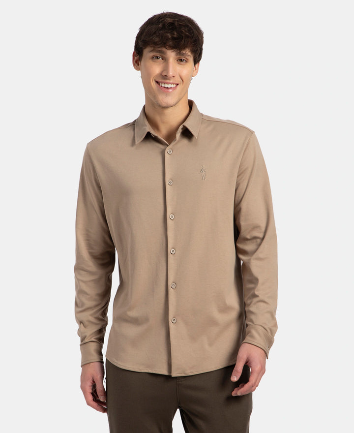 Super Combed Cotton Rich Full Sleeve Knit Shirt - Desert Taupe