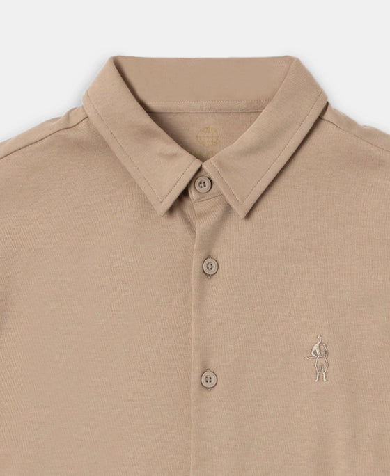 Super Combed Cotton Rich Full Sleeve Knit Shirt - Desert Taupe