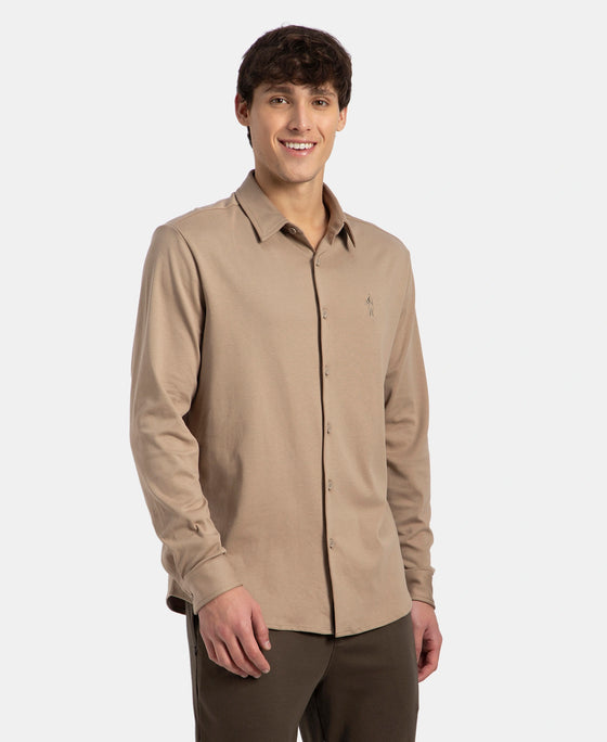Super Combed Cotton Rich Full Sleeve Knit Shirt - Desert Taupe