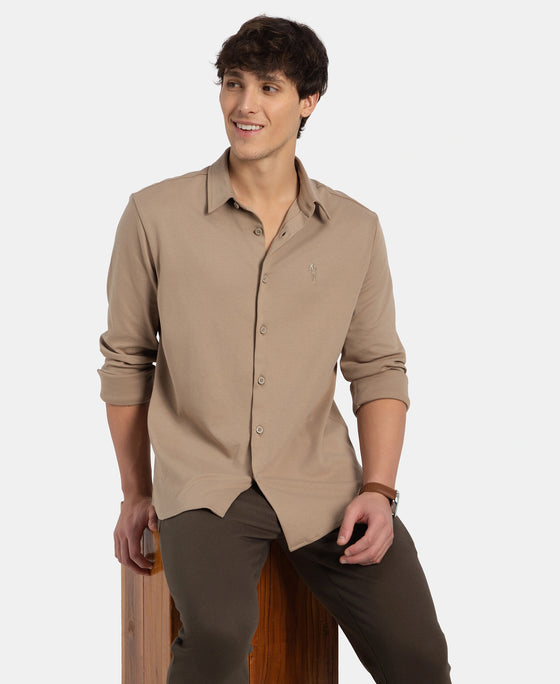 Super Combed Cotton Rich Full Sleeve Knit Shirt - Desert Taupe