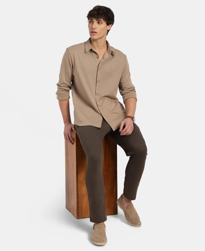 Super Combed Cotton Rich Full Sleeve Knit Shirt - Desert Taupe