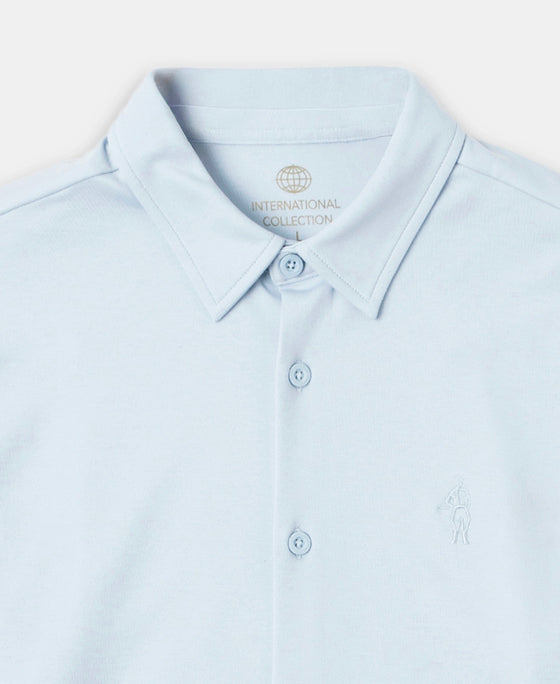 Super Combed Cotton Rich Full Sleeve Knit Shirt - Skyway