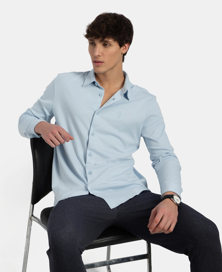 Super Combed Cotton Rich Full Sleeve Knit Shirt - Skyway