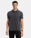 Tencel Micro Modal and Cotton Blend Thin Stripe Half Sleeve Polo T-Shirt - Black