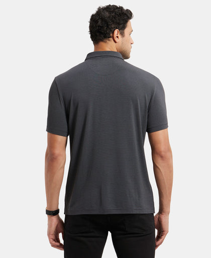Tencel Micro Modal and Cotton Blend Thin Stripe Half Sleeve Polo T-Shirt - Black