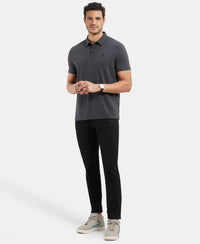 Tencel Micro Modal and Cotton Blend Thin Stripe Half Sleeve Polo T-Shirt - Black