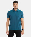 Tencel Micro Modal and Cotton Blend Thin Stripe Half Sleeve Polo T-Shirt - Ocean Depth