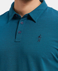 Tencel Micro Modal and Cotton Blend Thin Stripe Half Sleeve Polo T-Shirt - Ocean Depth