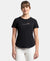 Micro Modal Fiber Elastane Stretch Relaxed Fit Graphic Print Round Neck Half Sleeve T-Shirt With Curved Hem Styling - Black