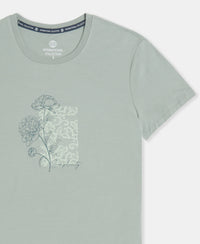 Micro Modal Fiber Elastane Stretch Relaxed Fit Graphic Print Round Neck Half Sleeve T-Shirt With Curved Hem Styling - Iceberg Green