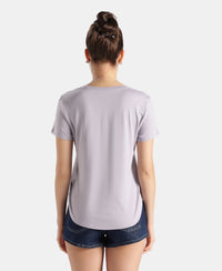 Micro Modal Fiber Elastane Stretch Relaxed Fit Graphic Print Round Neck Half Sleeve T-Shirt With Curved Hem Styling - Lavender Aura