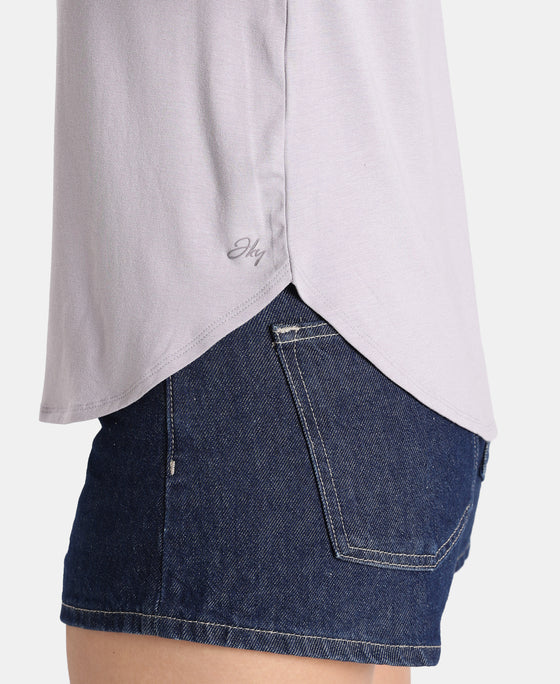 Micro Modal Fiber Elastane Stretch Relaxed Fit Graphic Print Round Neck Half Sleeve T-Shirt With Curved Hem Styling - Lavender Aura