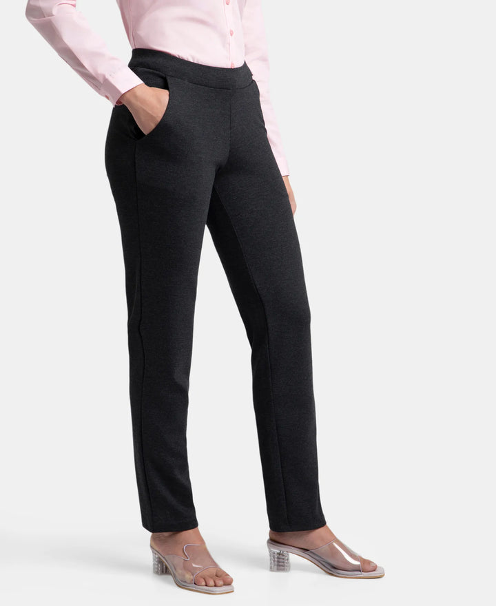 Rayon Nylon Elastane All Day Straight Pants with Durable Waistband - Black Melange